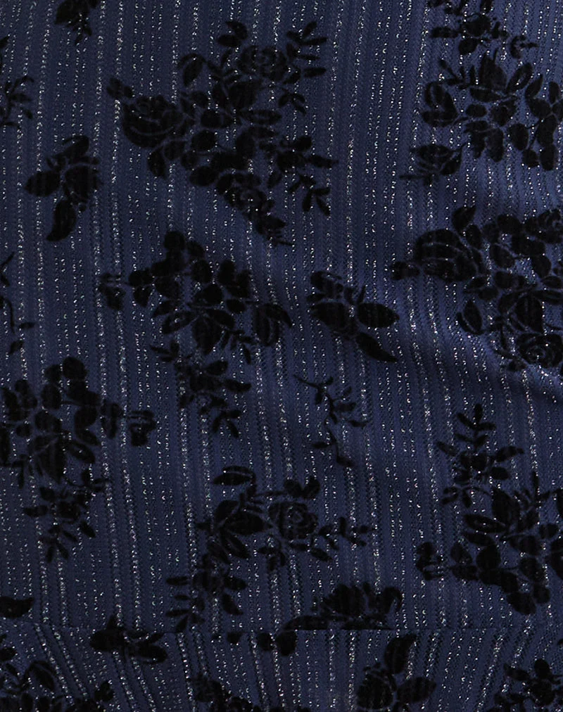 Mini-robe Micaya en plissé brillant floqué, bleu marine