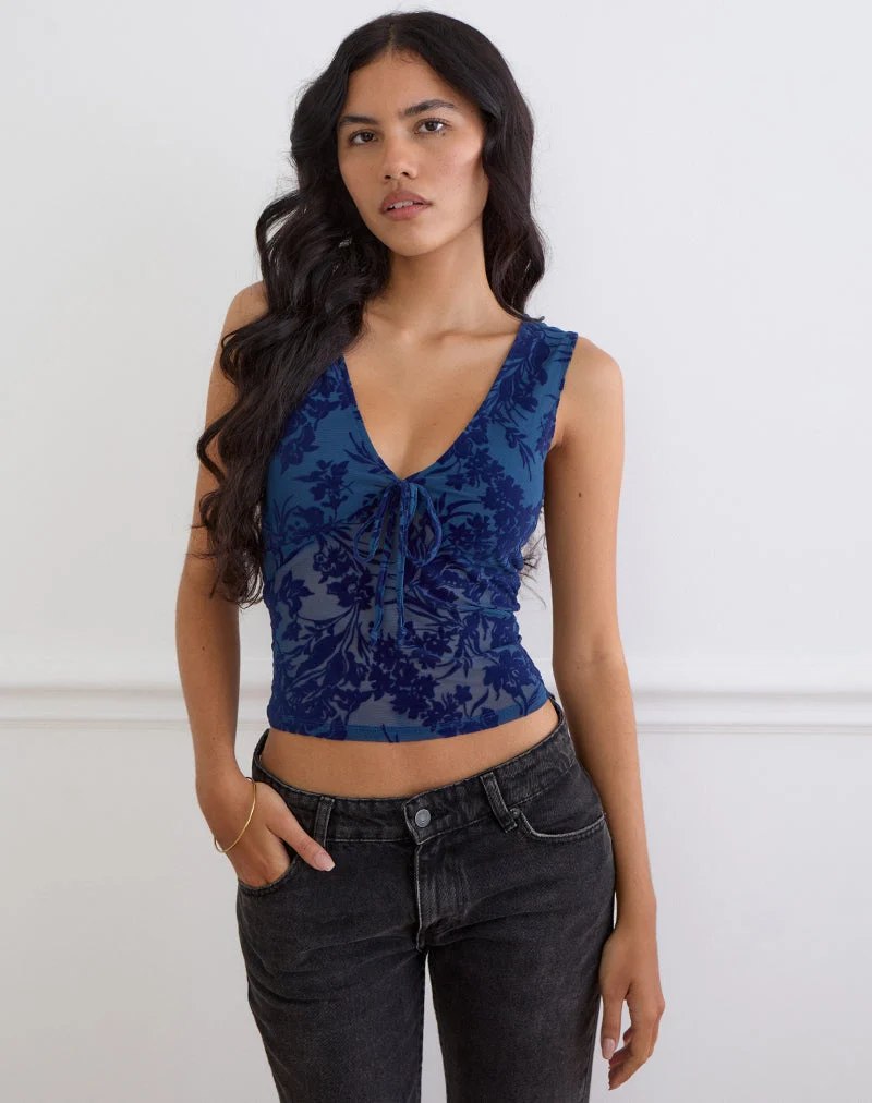 Haut Libura, motif « Midnight Leaf Flock » bleu marine