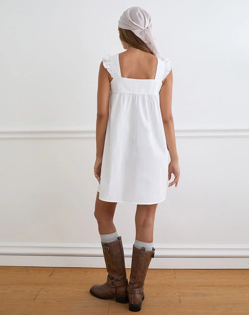 Mini-robe Sanaly en popeline blanche avec broderie de fleurs de cerisier