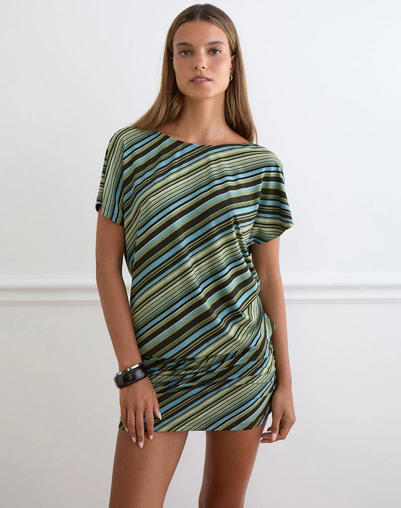 Mini-robe Amelina à rayures mélangées vertes