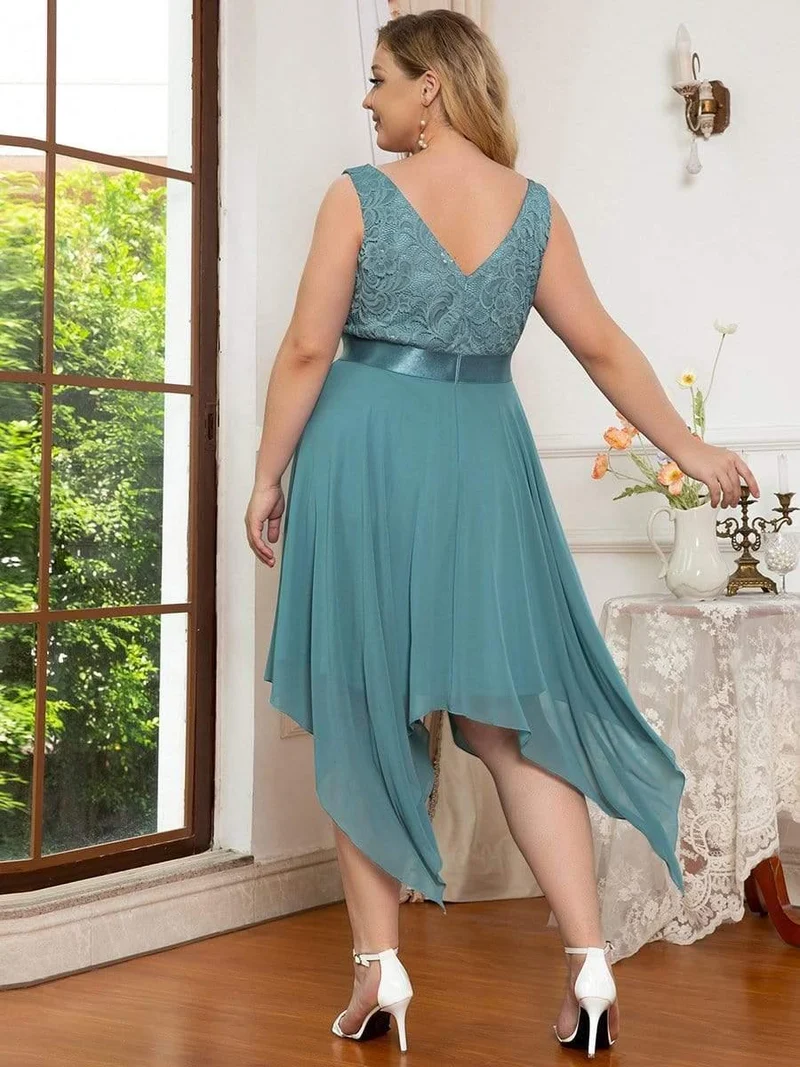 pretty COSTA|Superbe Robe mariage invitée en dentelle et en mousseline de soie à col en V de grande taille