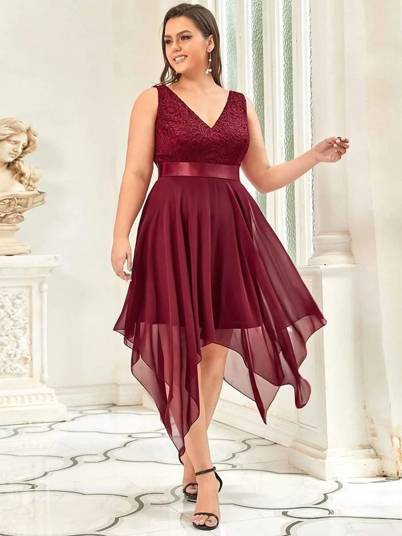 pretty COSTA|Superbe Robe mariage invitée en dentelle et en mousseline de soie à col en V de grande taille