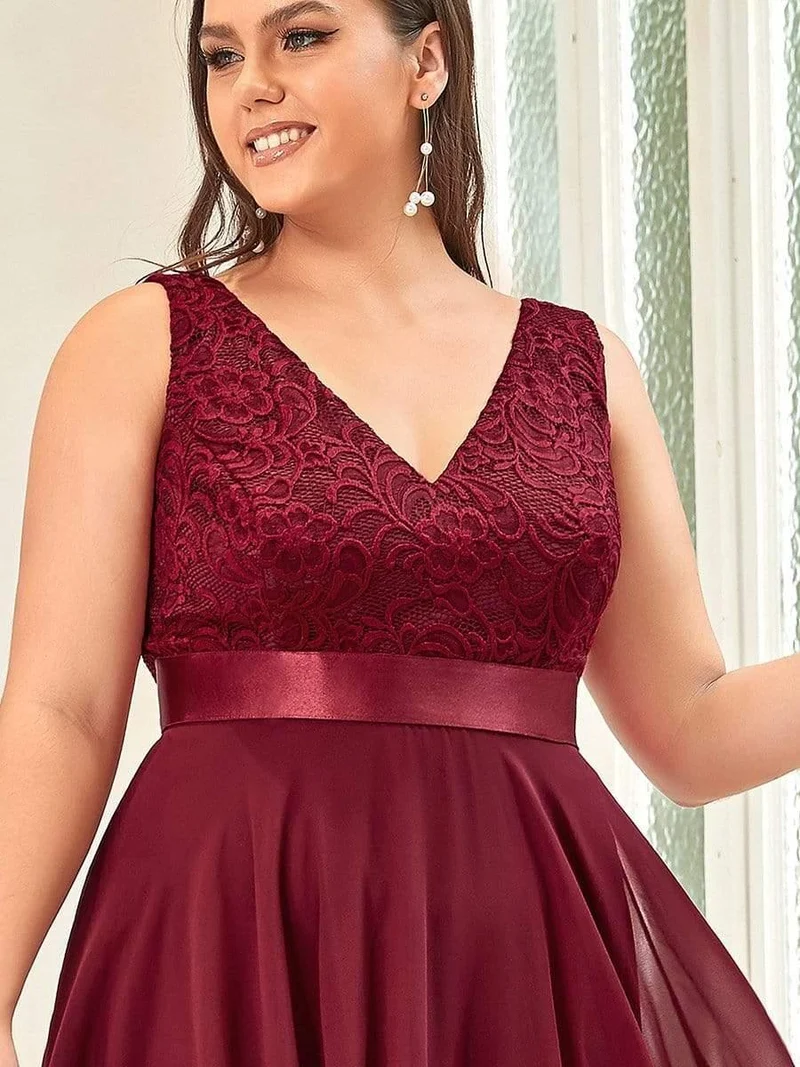 pretty COSTA|Superbe Robe mariage invitée en dentelle et en mousseline de soie à col en V de grande taille