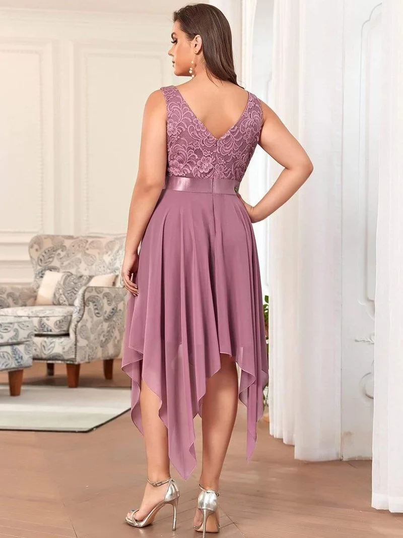 pretty COSTA|Superbe Robe mariage invitée en dentelle et en mousseline de soie à col en V de grande taille