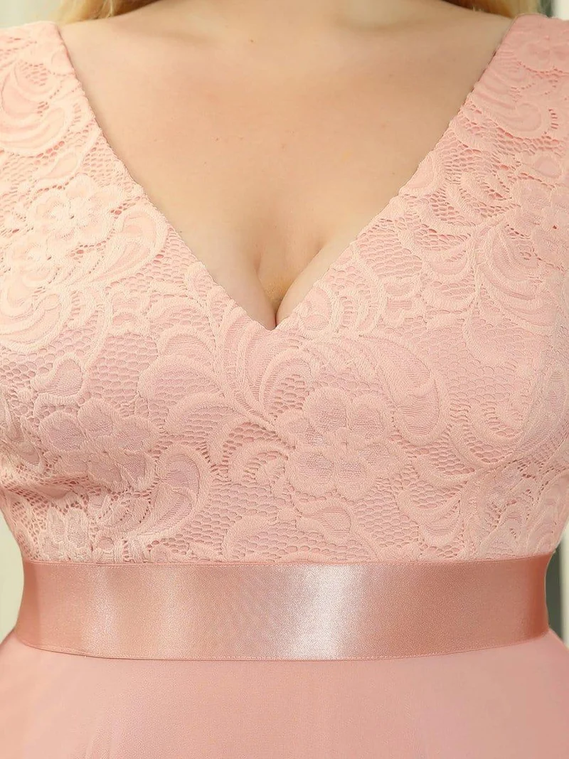 pretty COSTA|Superbe Robe mariage invitée en dentelle et en mousseline de soie à col en V de grande taille