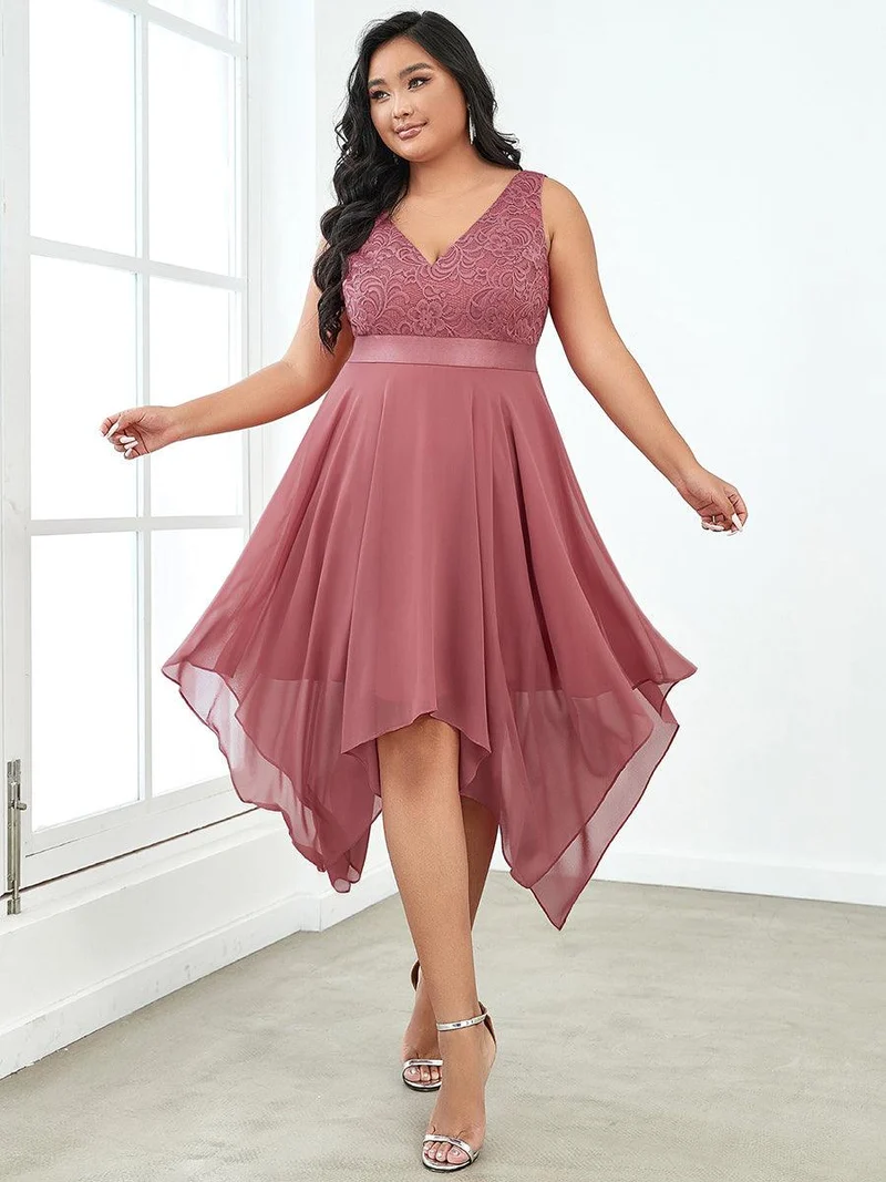 pretty COSTA|Superbe Robe mariage invitée en dentelle et en mousseline de soie à col en V de grande taille