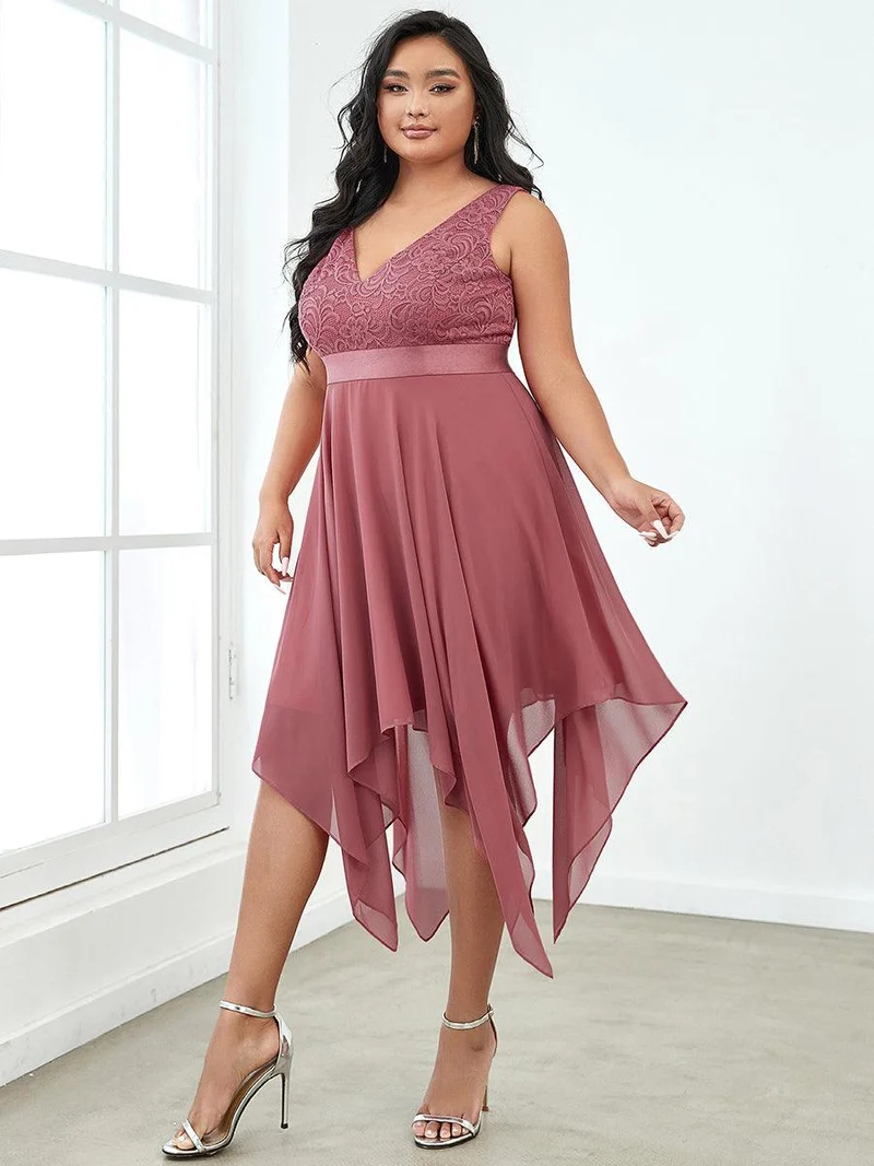 pretty COSTA|Superbe Robe mariage invitée en dentelle et en mousseline de soie à col en V de grande taille