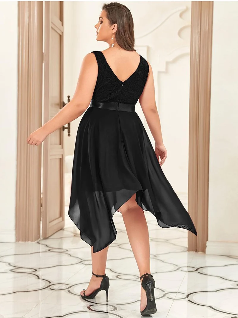 pretty COSTA|Superbe Robe mariage invitée en dentelle et en mousseline de soie à col en V de grande taille