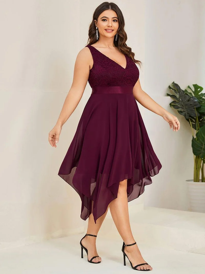 pretty COSTA|Superbe Robe mariage invitée en dentelle et en mousseline de soie à col en V de grande taille