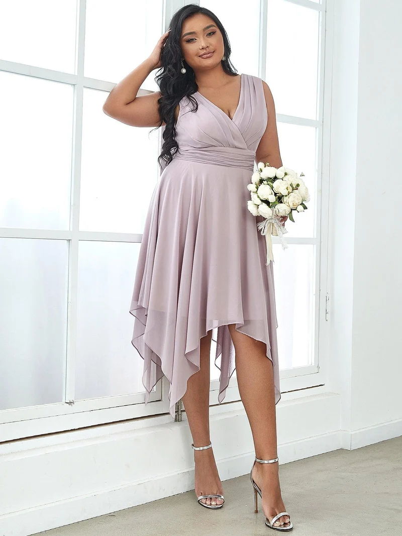 ever ELORA|Robe mariage invitée en Mousseline à Ourlet Asymétrique Longueur Genou de Grande Taille
