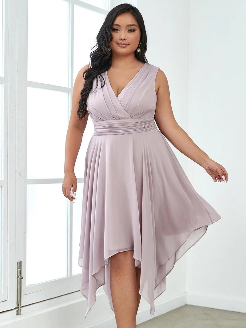 ever ELORA|Robe mariage invitée en Mousseline à Ourlet Asymétrique Longueur Genou de Grande Taille