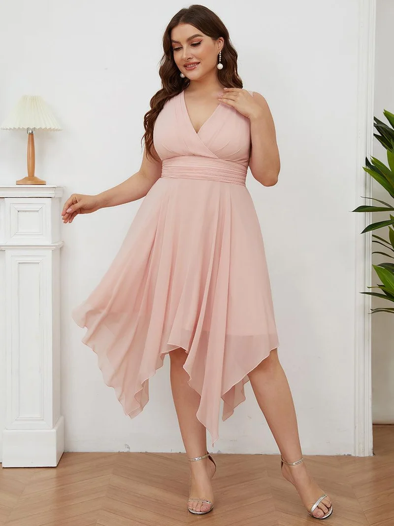 ever ELORA|Robe mariage invitée en Mousseline à Ourlet Asymétrique Longueur Genou de Grande Taille