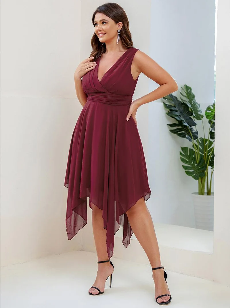 ever ELORA|Robe mariage invitée en Mousseline à Ourlet Asymétrique Longueur Genou de Grande Taille