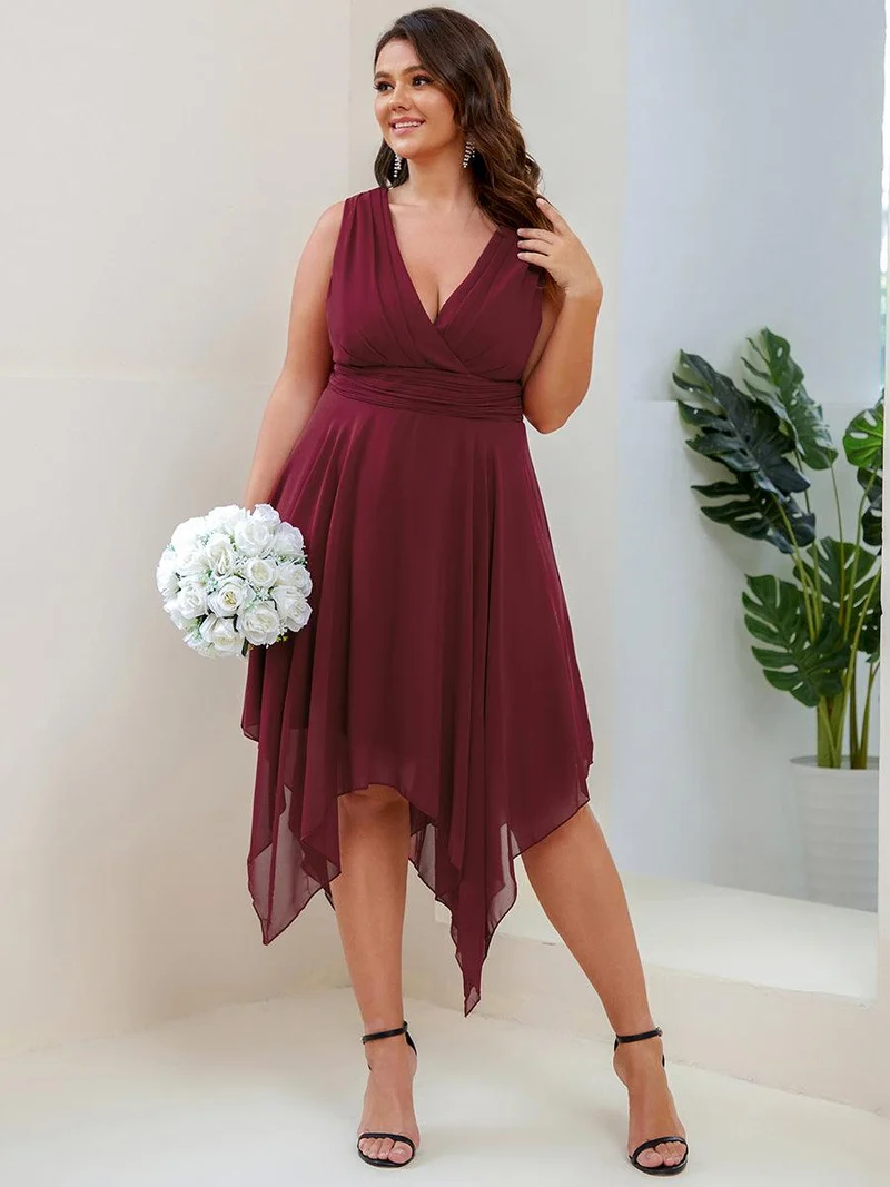ever ELORA|Robe mariage invitée en Mousseline à Ourlet Asymétrique Longueur Genou de Grande Taille