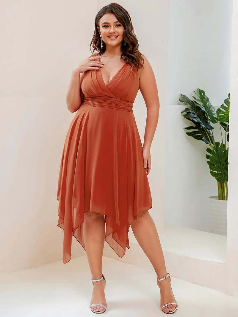 ever ELORA|Robe mariage invitée en Mousseline à Ourlet Asymétrique Longueur Genou de Grande Taille