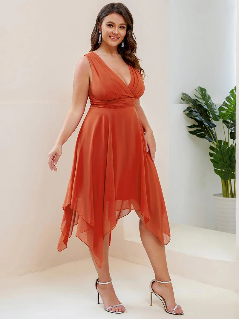 ever ELORA|Robe mariage invitée en Mousseline à Ourlet Asymétrique Longueur Genou de Grande Taille