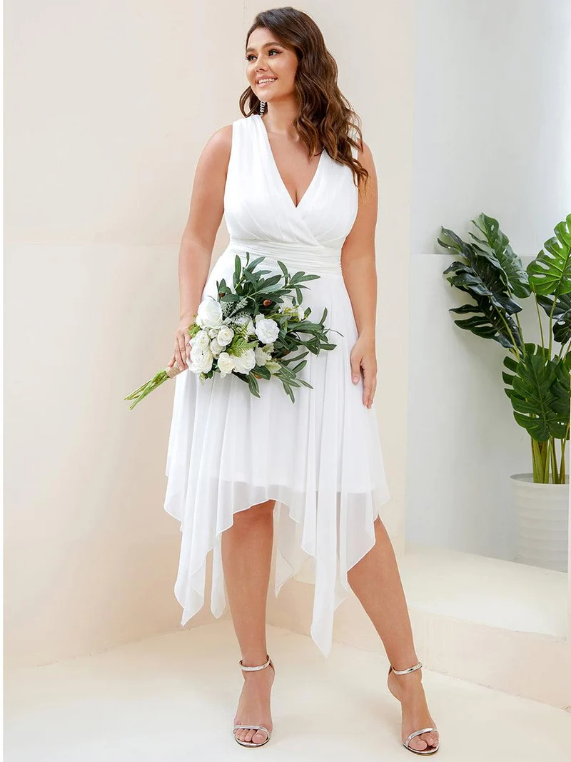 ever ELORA|Robe mariage invitée en Mousseline à Ourlet Asymétrique Longueur Genou de Grande Taille