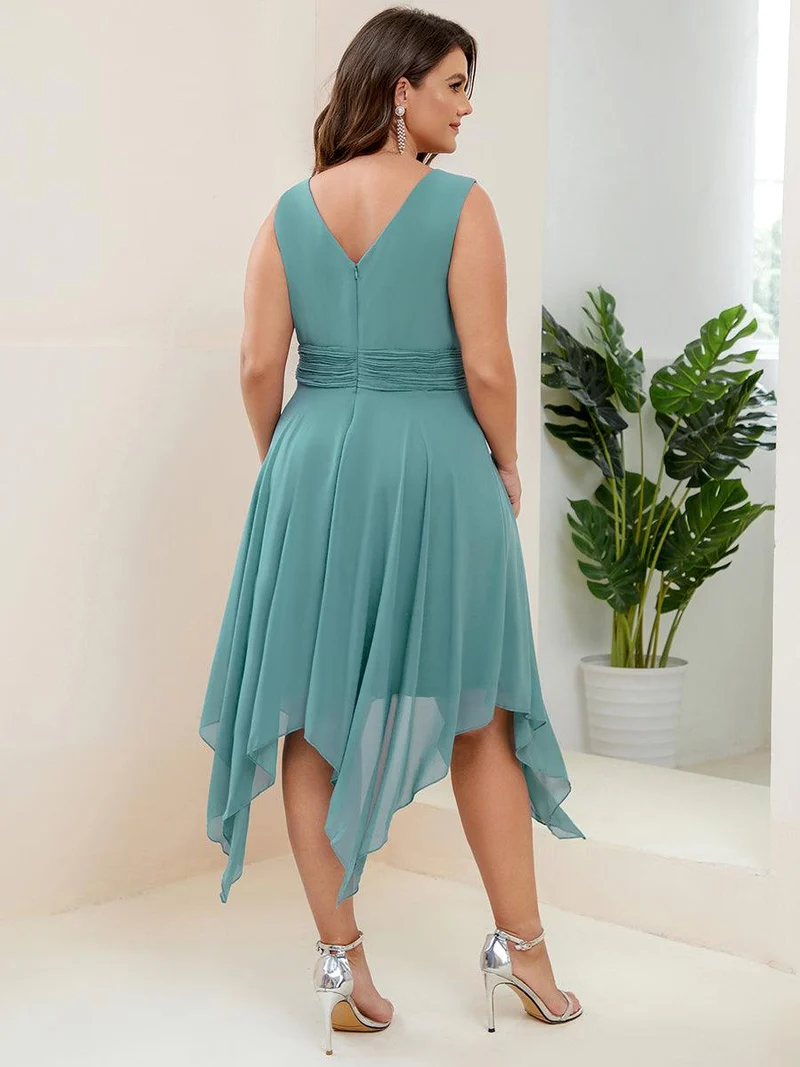 ever ELORA|Robe mariage invitée en Mousseline à Ourlet Asymétrique Longueur Genou de Grande Taille