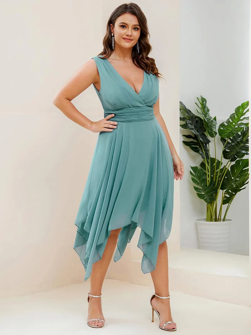 ever ELORA|Robe mariage invitée en Mousseline à Ourlet Asymétrique Longueur Genou de Grande Taille