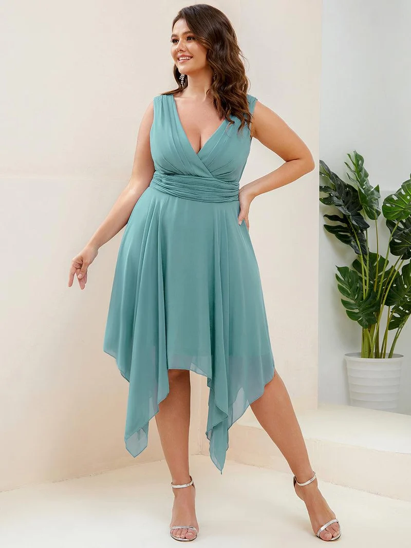 ever ELORA|Robe mariage invitée en Mousseline à Ourlet Asymétrique Longueur Genou de Grande Taille