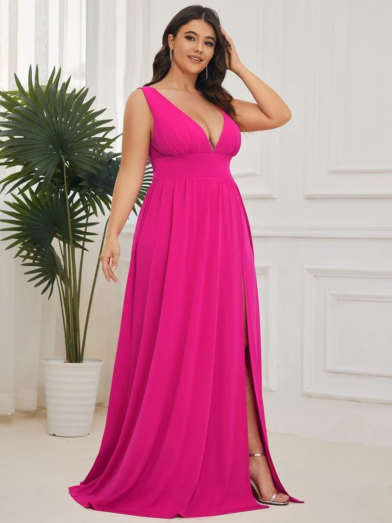 pretty SORAYA|Robe de bal grande taille sans manches col en v empire fendue au sol
