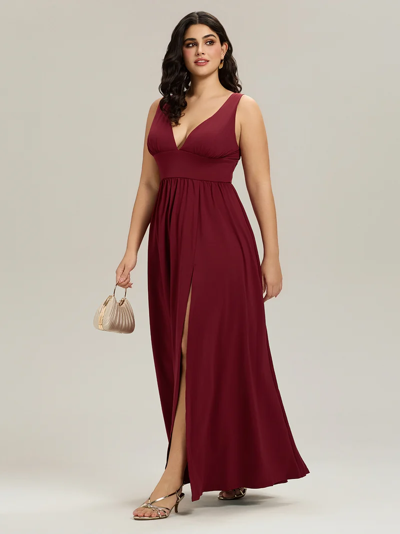 pretty SORAYA|Robe de bal grande taille sans manches col en v empire fendue au sol