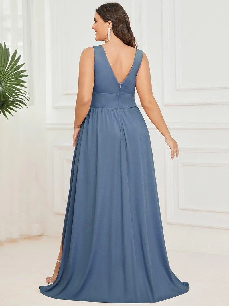 pretty SORAYA|Robe de bal grande taille sans manches col en v empire fendue au sol