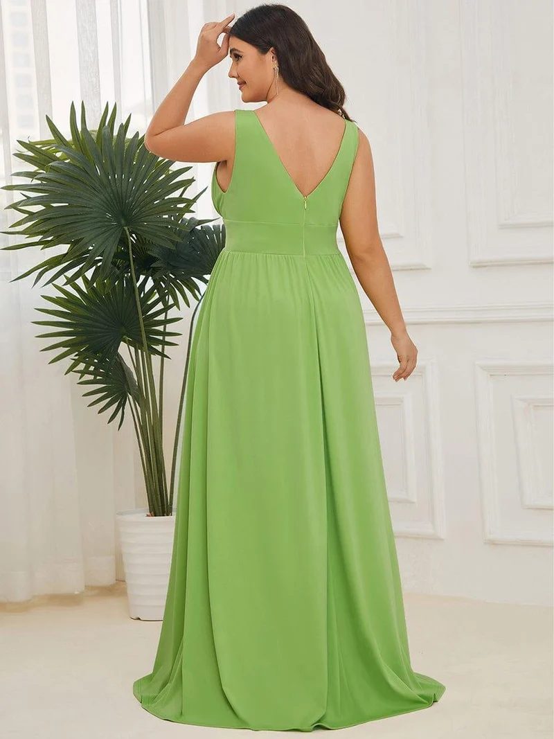 pretty SORAYA|Robe de bal grande taille sans manches col en v empire fendue au sol