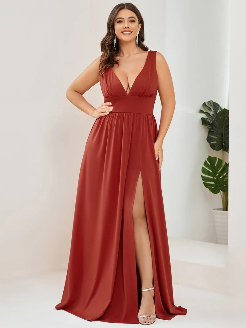 pretty SORAYA|Robe de bal grande taille sans manches col en v empire fendue au sol