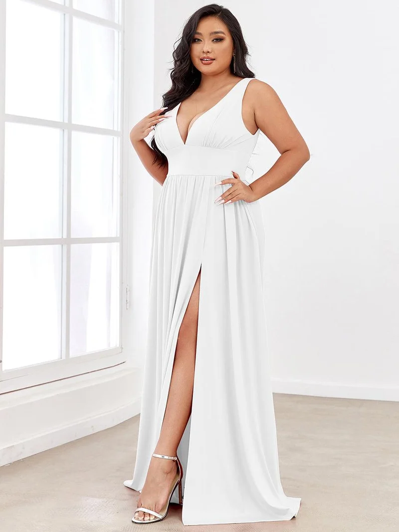 pretty SORAYA|Robe de bal grande taille sans manches col en v empire fendue au sol