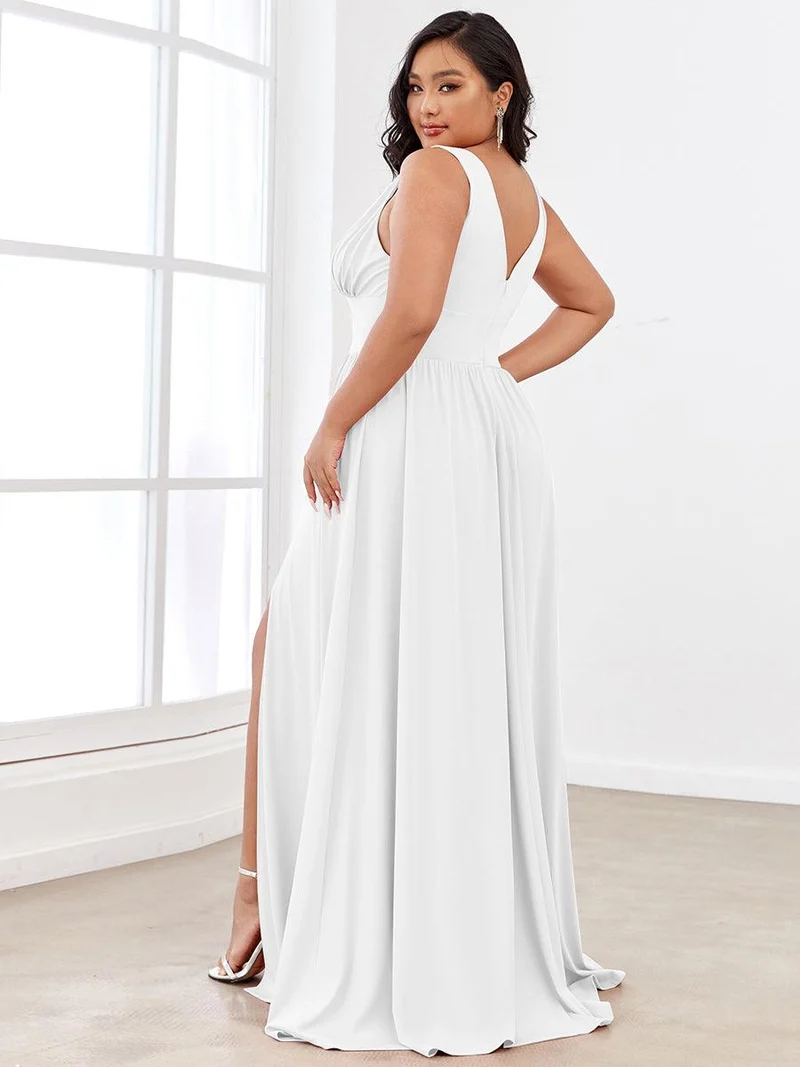 pretty SORAYA|Robe de bal grande taille sans manches col en v empire fendue au sol