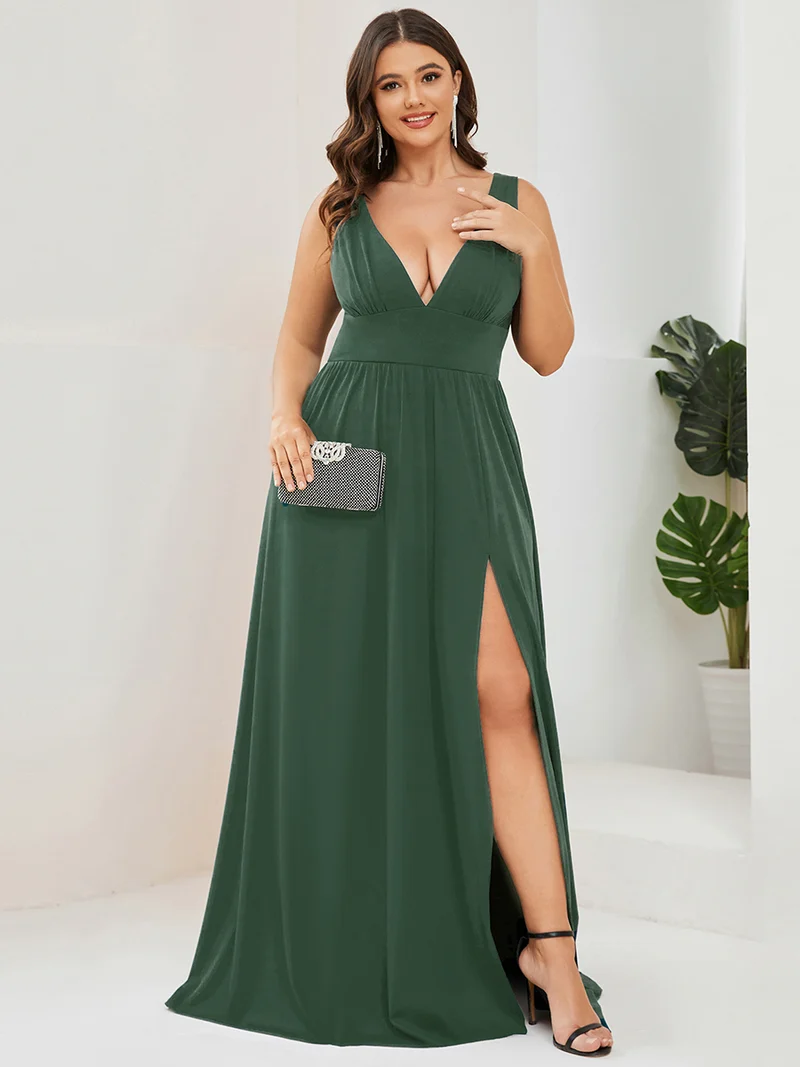 pretty SORAYA|Robe de bal grande taille sans manches col en v empire fendue au sol