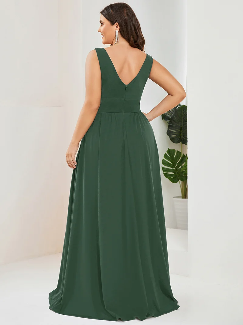 pretty SORAYA|Robe de bal grande taille sans manches col en v empire fendue au sol
