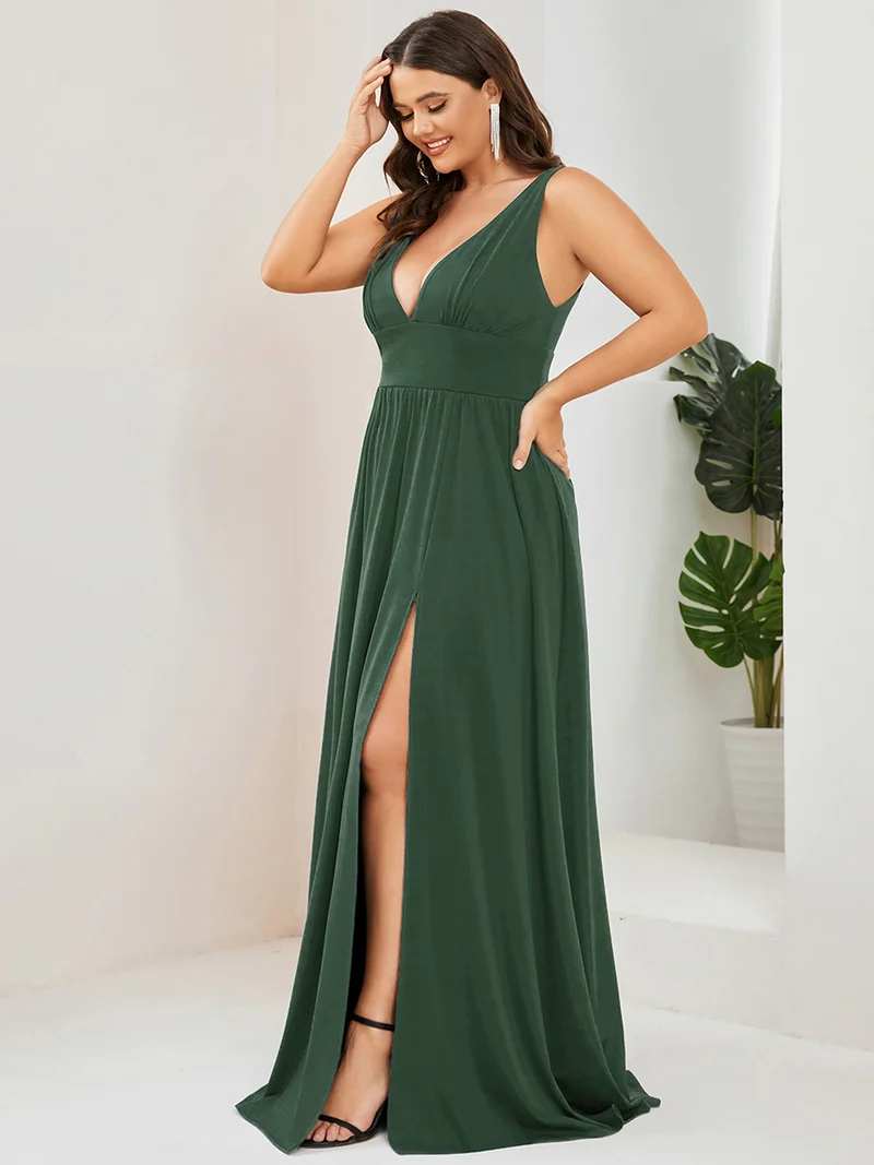 pretty SORAYA|Robe de bal grande taille sans manches col en v empire fendue au sol