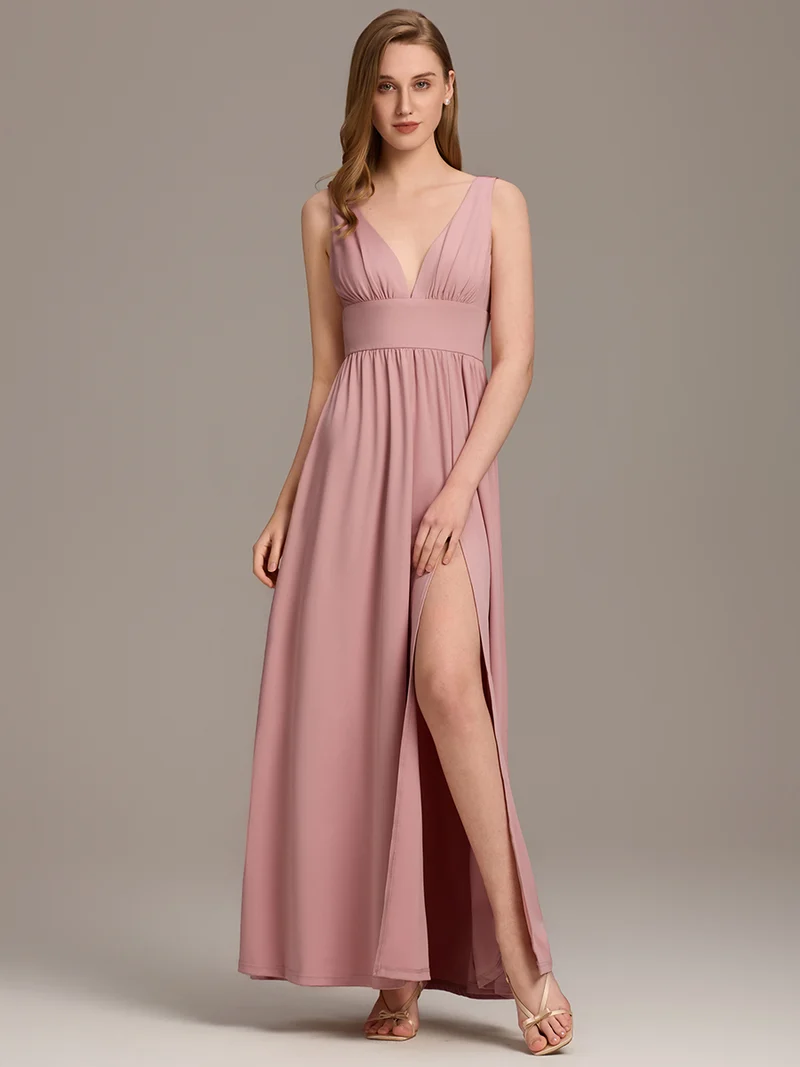 ever SORAYA|Robe de Bal Demoiselle d'Honneur longue au sol à taille empire et à encolure en V