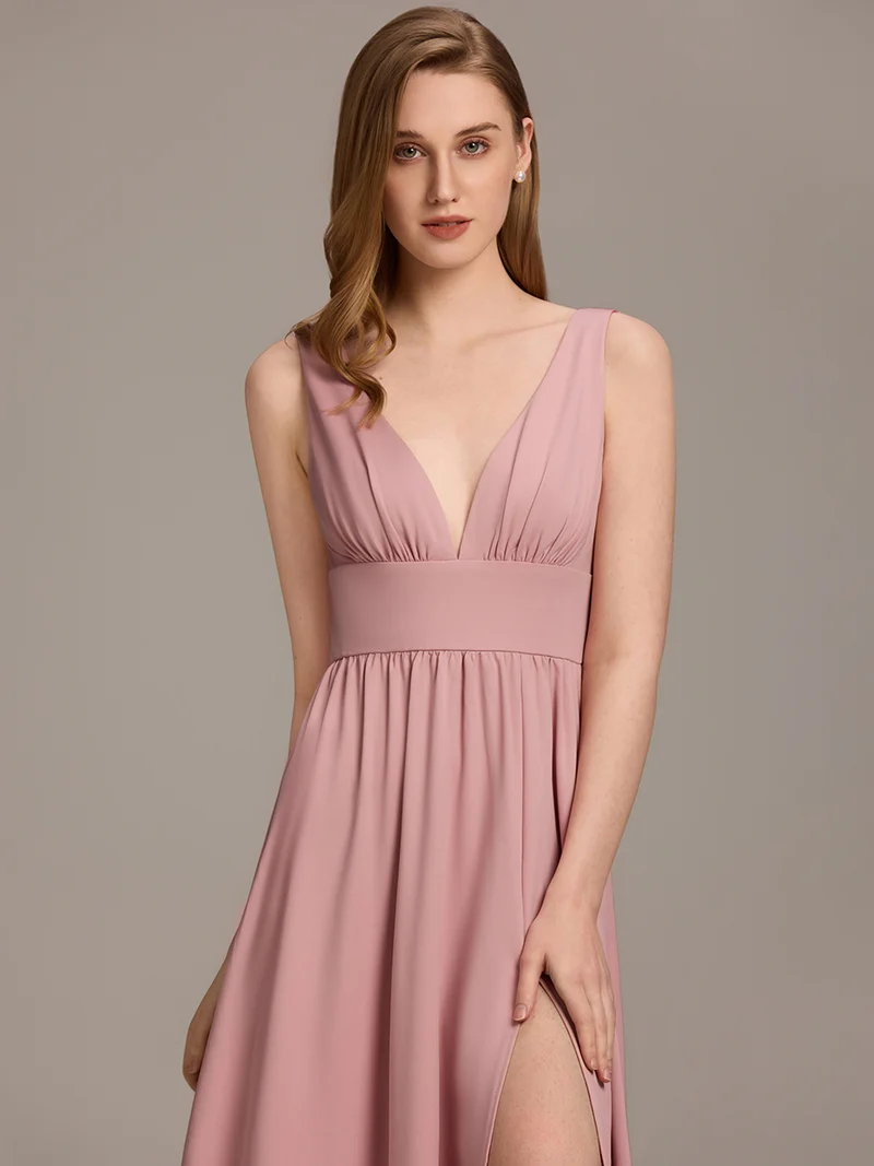 ever SORAYA|Robe de Bal Demoiselle d'Honneur longue au sol à taille empire et à encolure en V
