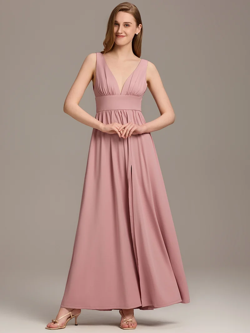 ever SORAYA|Robe de Bal Demoiselle d'Honneur longue au sol à taille empire et à encolure en V