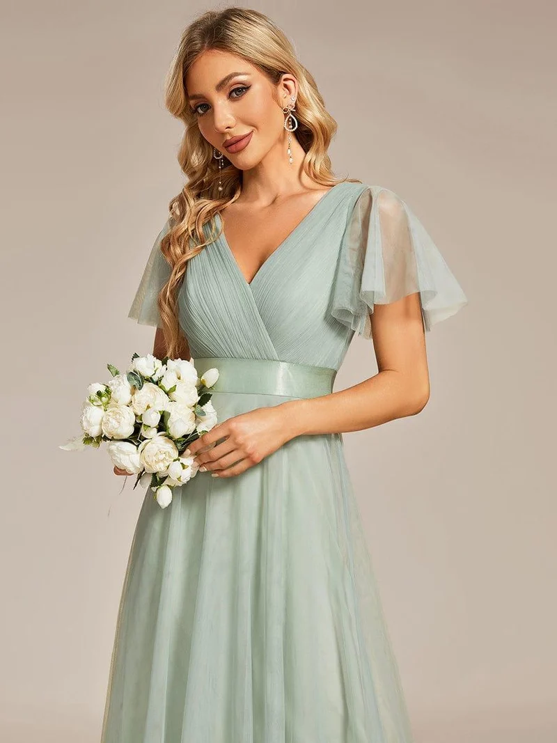 ever MISTE|Robe mariage invitée à manches courtes et à double col V pour femmes