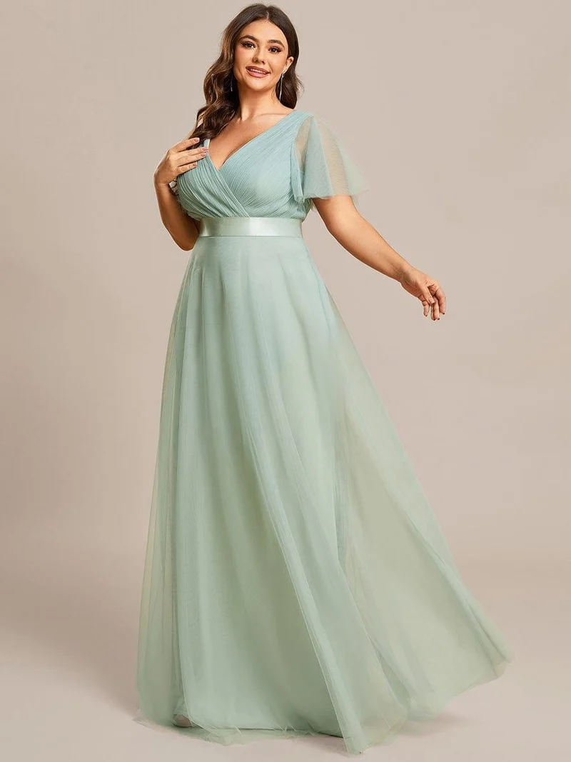 ever MISTE|Robe mariage invitée à manches courtes et à double col V pour femmes