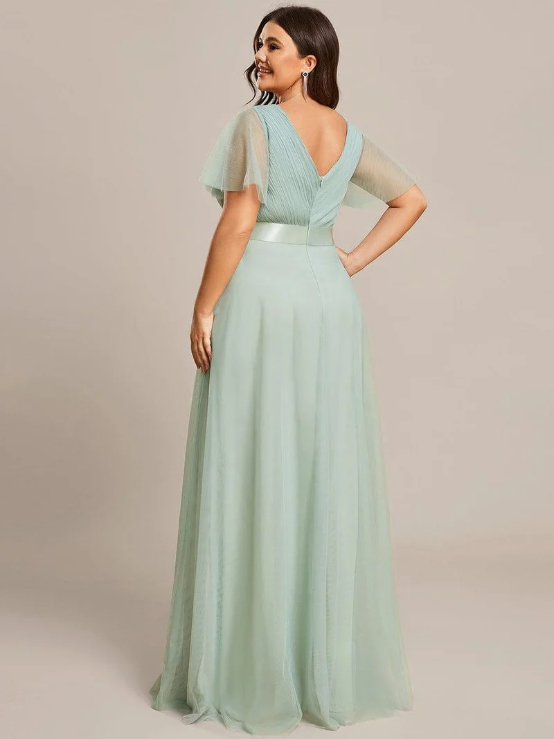 ever MISTE|Robe mariage invitée à manches courtes et à double col V pour femmes