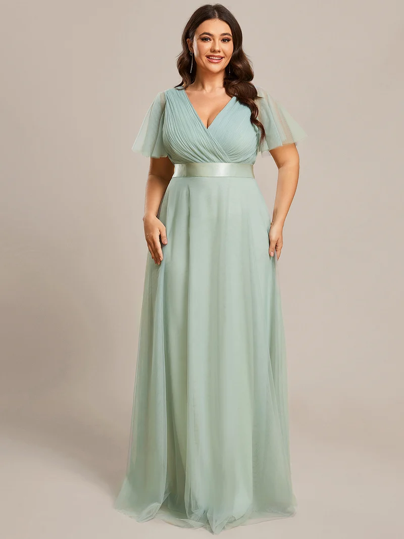 ever MISTE|Robe mariage invitée à manches courtes et à double col V pour femmes
