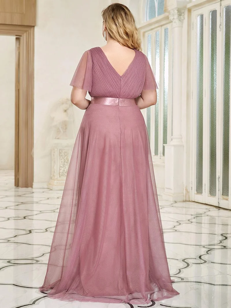ever MISTE|Robe mariage invitée à manches courtes et à double col V pour femmes