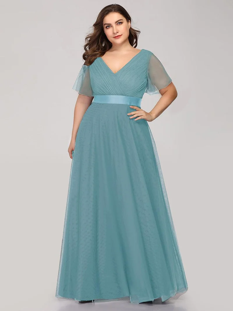 ever MISTE|Robe mariage invitée à manches courtes et à double col V pour femmes