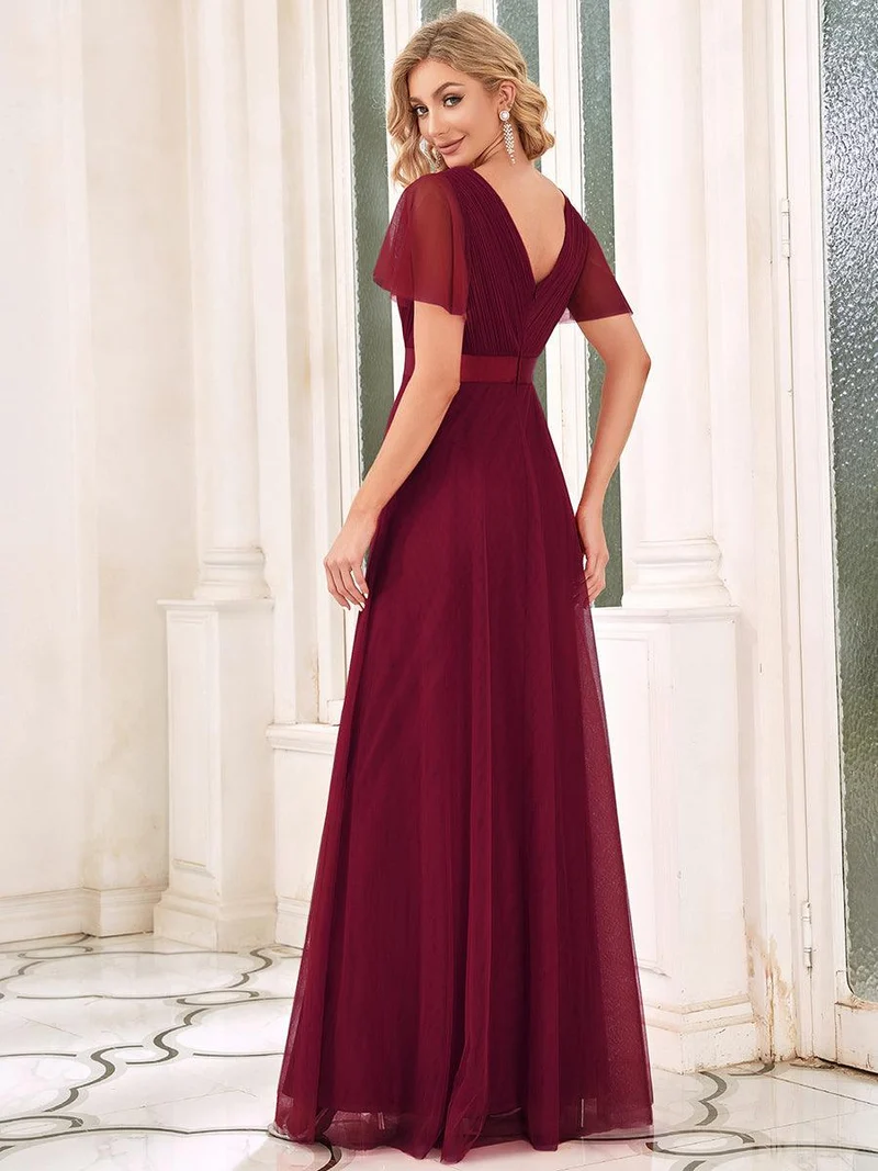 ever MISTE|Robe mariage invitée à manches courtes et à double col V pour femmes