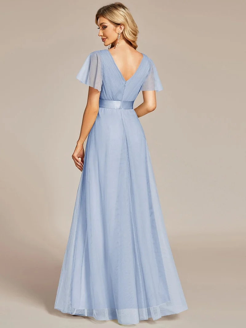 ever MISTE|Robe mariage invitée à manches courtes et à double col V pour femmes