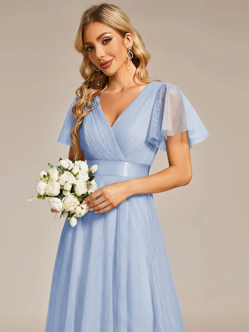 ever MISTE|Robe mariage invitée à manches courtes et à double col V pour femmes