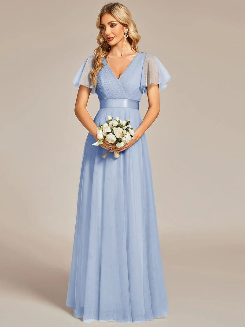 ever MISTE|Robe mariage invitée à manches courtes et à double col V pour femmes