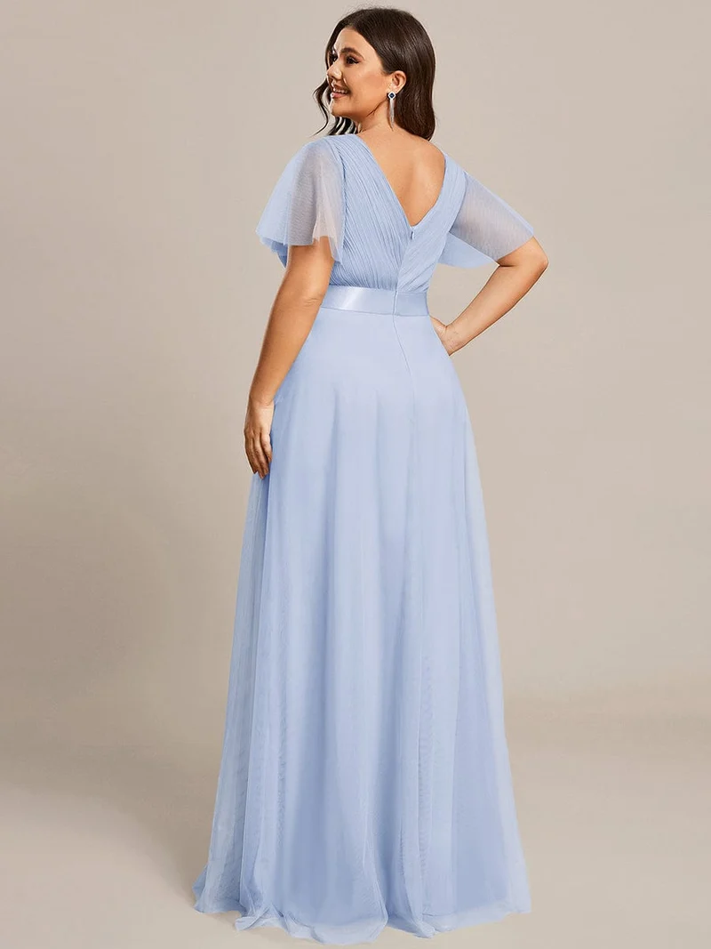 ever MISTE|Robe mariage invitée à manches courtes et à double col V pour femmes