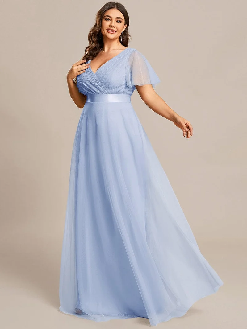 ever MISTE|Robe mariage invitée à manches courtes et à double col V pour femmes
