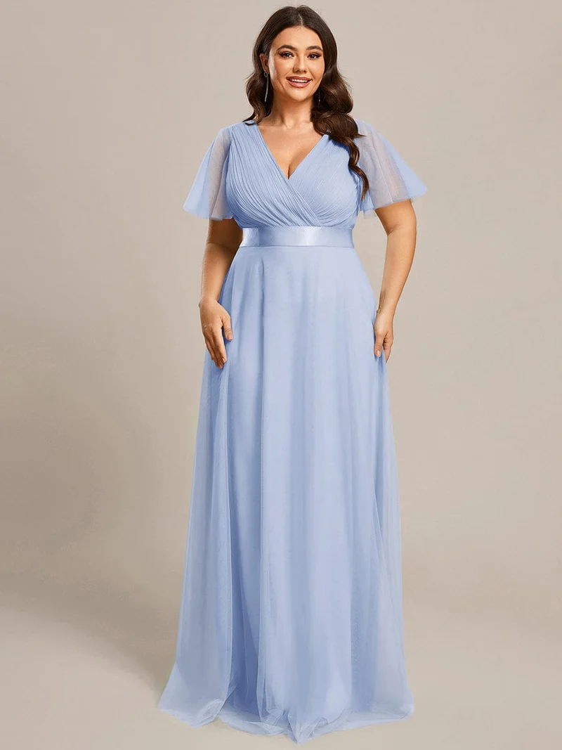 ever MISTE|Robe mariage invitée à manches courtes et à double col V pour femmes